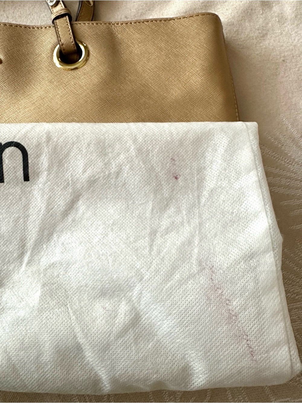 Calvin Klein Metallic Gold Saffiano Tote Shoulder Bag + Dust Bag - Picture 9 of 9